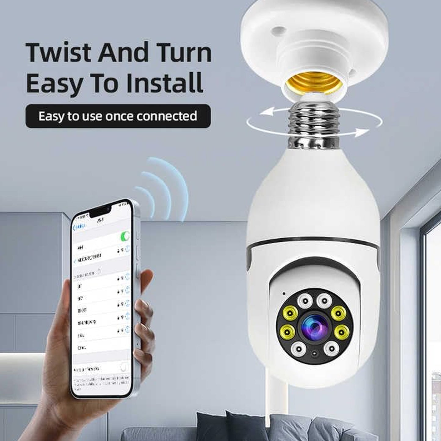 V380 Pro 360Β° WiFi IP CCTV Security Camera β Panoramic Fisheye Bulb Camera with Motion Detection & Two-Way Audio