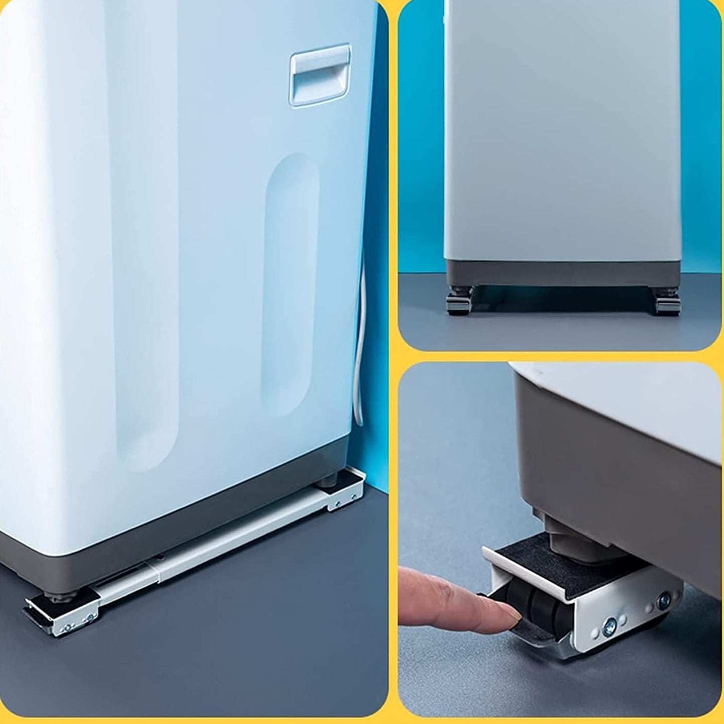 2Pc Heavy-Duty Castor Wheels with Adjustable Base β Telescopic Trolley Stand for Washing Machines, Fridges & Furniture