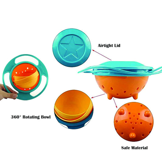Portable 360° Rotating Gyro Bowl – Non-Spill Toddler Snack & Feeding Dish, Anti-Spill Planet Saturn Design