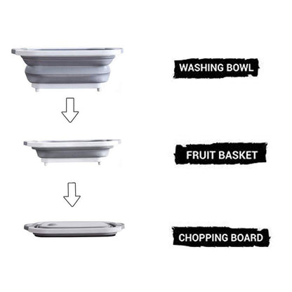 3-in-1 Foldable Chopping Board, Washing Bowl & Dish Rack – Multi-Function Kitchen Tool