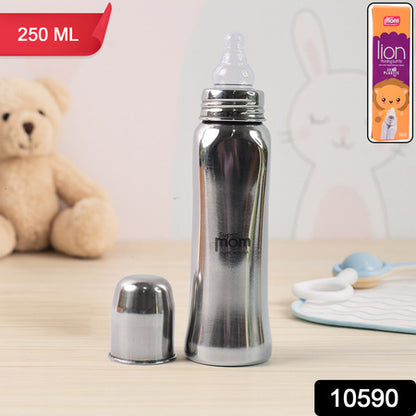 Supermom Lion Stainless Steel Baby Feeding Bottle – 250ml, Anti-Colic Silicone Nipple, Leak-Proof & Eco-Friendly Design