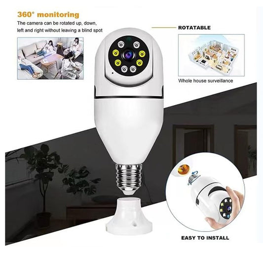 V380 Pro 360° WiFi IP CCTV Security Camera – Panoramic Fisheye Bulb Camera with Motion Detection & Two-Way Audio