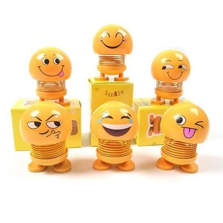 Emoticon Figure Smiling Face Spring Doll – Car Dashboard & Home Desk Ornament, Funny Head-Shaking Emoji Toy (1 Pc)
