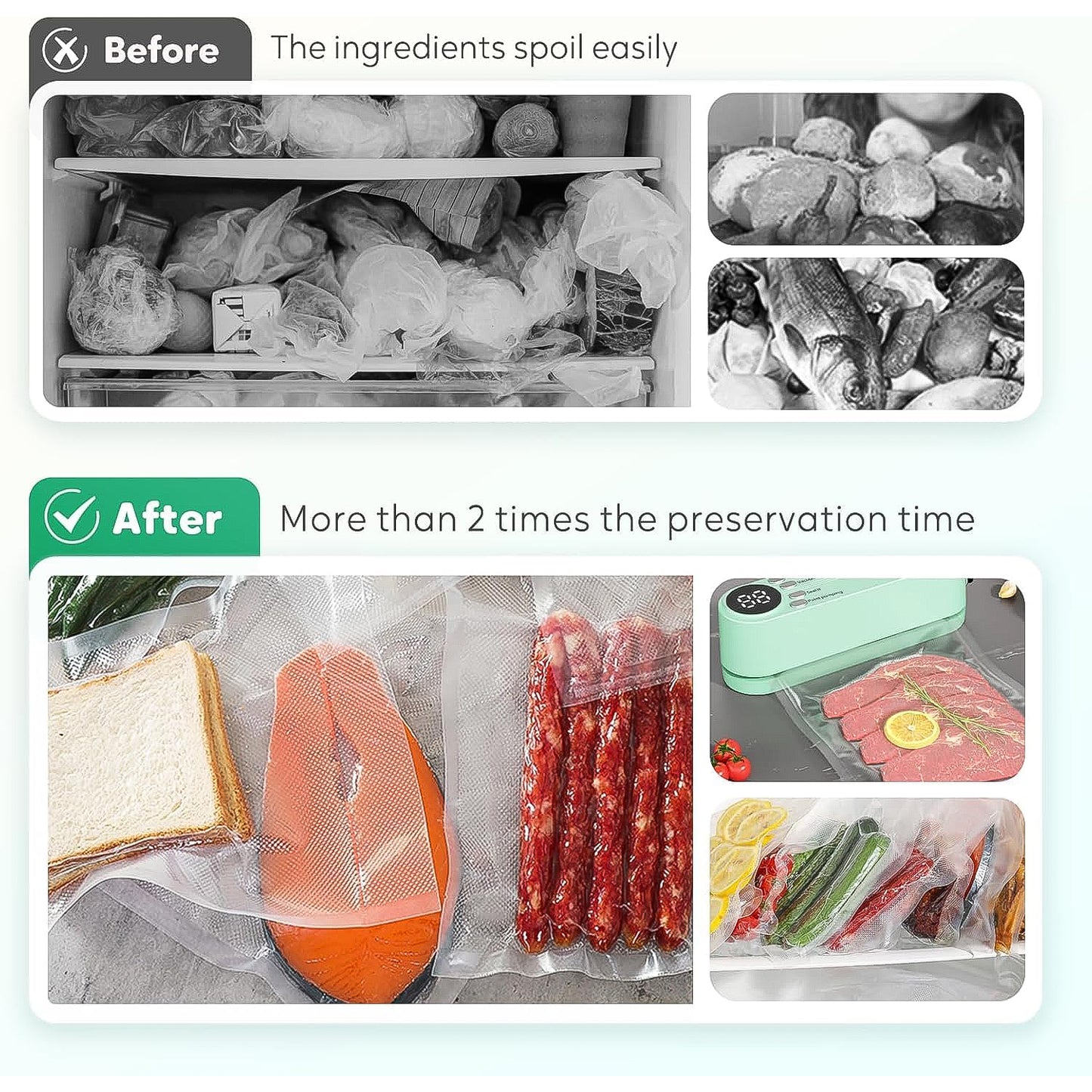 Rechargeable Electric Vacuum Sealer Machine – Digital LED Display, Multi-Mode Food Sealer with 6 Reusable Bags for Airtight Storage