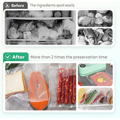 Rechargeable Electric Vacuum Sealer Machine – Digital LED Display, Multi-Mode Food Sealer with 6 Reusable Bags for Airtight Storage