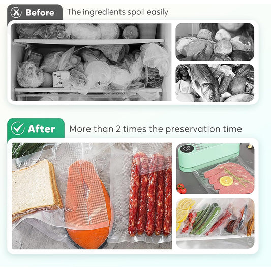 Rechargeable Electric Vacuum Sealer Machine – Digital LED Display, Multi-Mode Food Sealer with 6 Reusable Bags for Airtight Storage