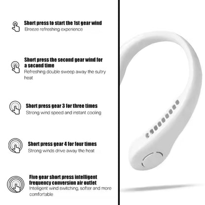 Portable Neck Fan – USB Rechargeable Wearable Headphone-Style Personal Fan with 3 Speeds for Outdoor, Travel & Sports