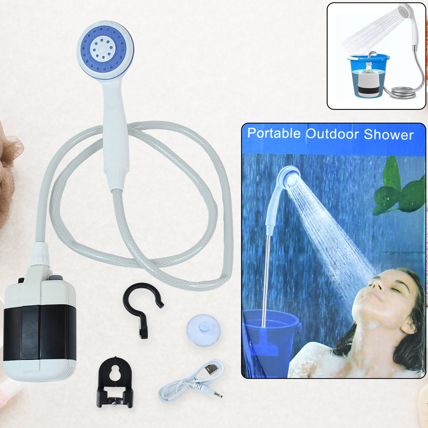 Portable Outdoor Shower Kit – USB Rechargeable Water Pump with Hose & Shower Head for Camping, Travel, Garden & Emergency Use (1 Set)