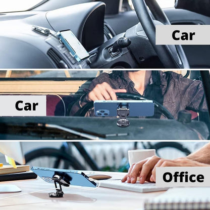 360° Rotating Magnetic Car Phone Holder | Alloy Folding Dashboard & Windshield Mount | Strong Magnetic Suction | Universal Mobile Stand for Cars (1 Pc)