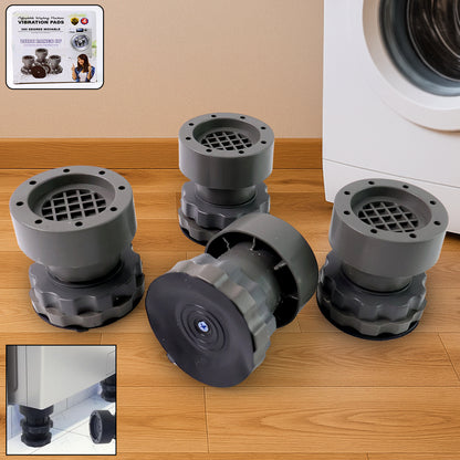 Adjustable Anti-Vibration Pads for Washing Machine & Fridge – Height Adjustable, 360° Rotating Base (4 Pc Set)