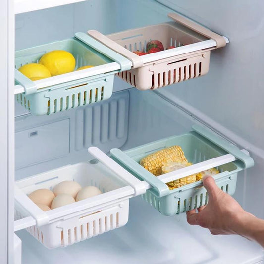 Adjustable Fridge Storage Organizer Drawers – Set of 4 | Sliding Kitchen Storage Baskets