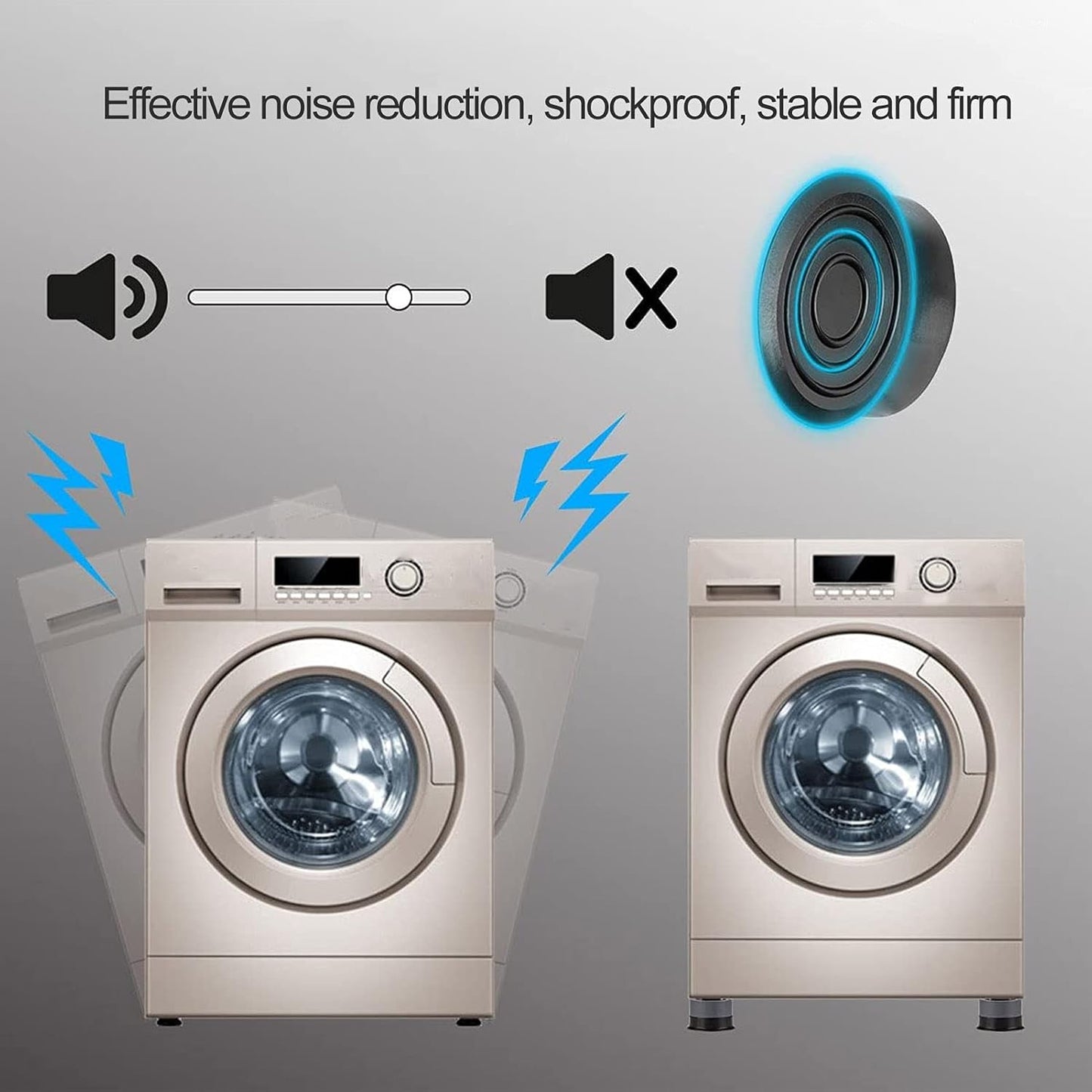 Anti-Vibration Washing Machine Support Pads (4 Pcs Set) – Height Adjustable & Noise-Reducing Furniture Feet