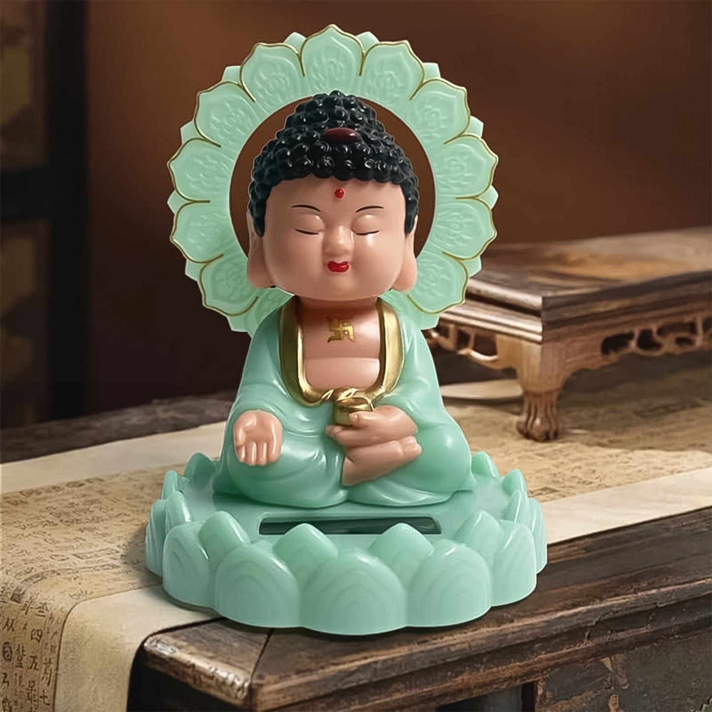 Solar-Powered Moving Head Buddha Idol – Eco-Friendly Dashboard & Home Décor Showpiece (1 Pc)
