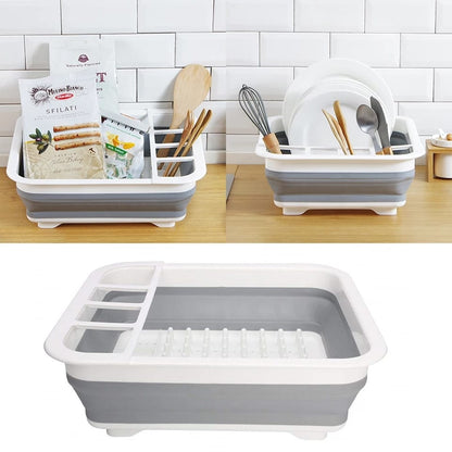 Collapsible Silicone Dish Drying Rack with Utensil Holder – Space-Saving, Foldable Kitchen Drainer for Home & Travel