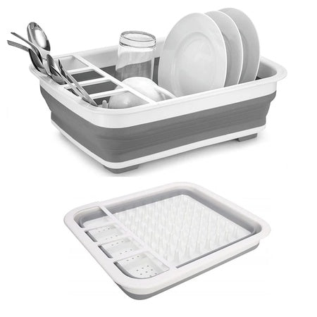 Collapsible Silicone Dish Drying Rack with Utensil Holder – Space-Saving, Foldable Kitchen Drainer for Home & Travel