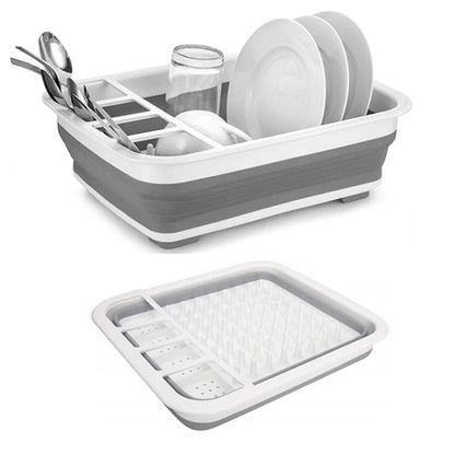 Collapsible Silicone Dish Drying Rack with Utensil Holder – Space-Saving, Foldable Kitchen Drainer for Home & Travel