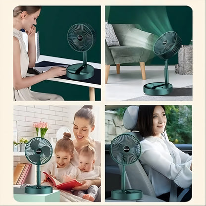 Telescopic Electric Desktop Fan – Foldable, Adjustable Height, Silent & USB Rechargeable | Portable Personal Fan with Phone Stand