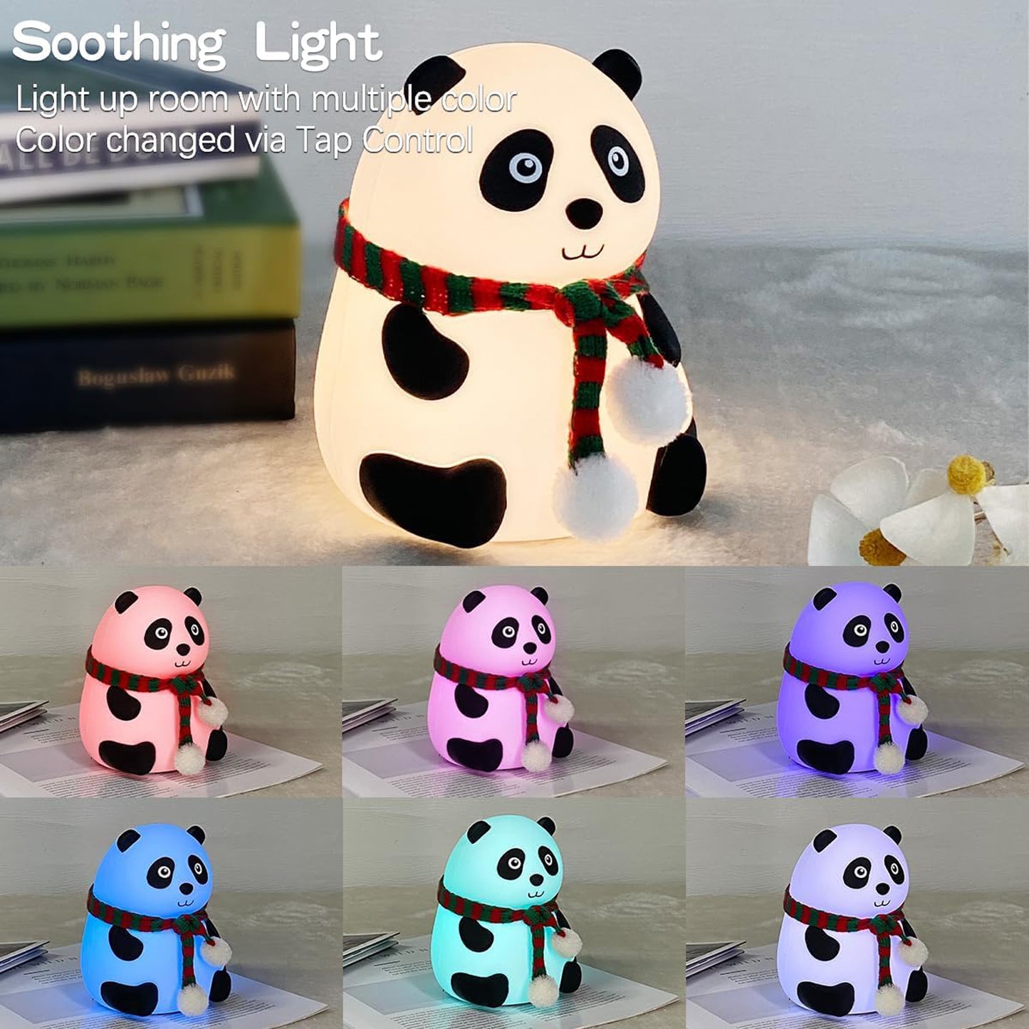 Panda 7-Color LED Silicone Touch Lamp – Rechargeable Night Light for Kids’ Room & Soft Glow Decor