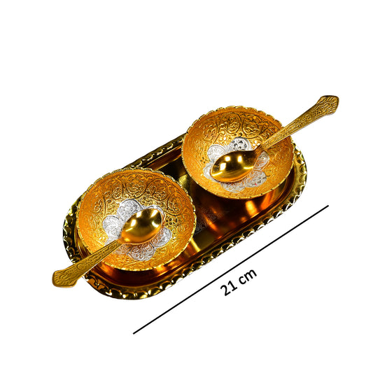 Gold & Silver Plated Brass Bowl Set with Velvet Gift Box | Royal Serving Set for Dry Fruits & Desserts