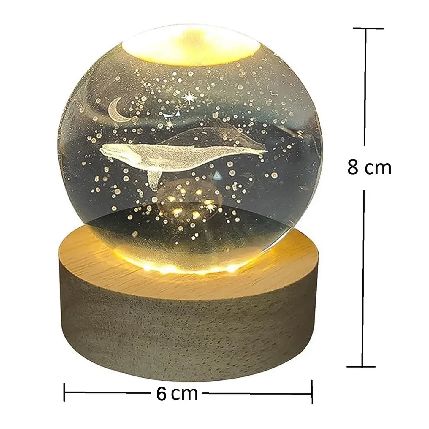 Fish 3D Crystal Ball Night Lamp with Wooden Base – Elegant LED Bedroom Light & Unique Gift Décor
