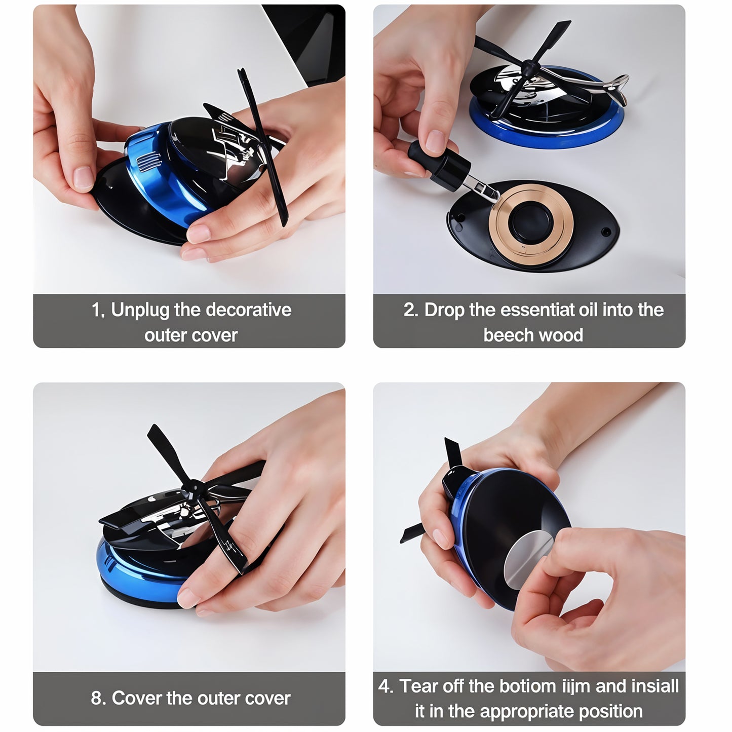 Solar Helicopter Car Air Freshener | Rotating Dashboard Perfume Diffuser with Essential Oils