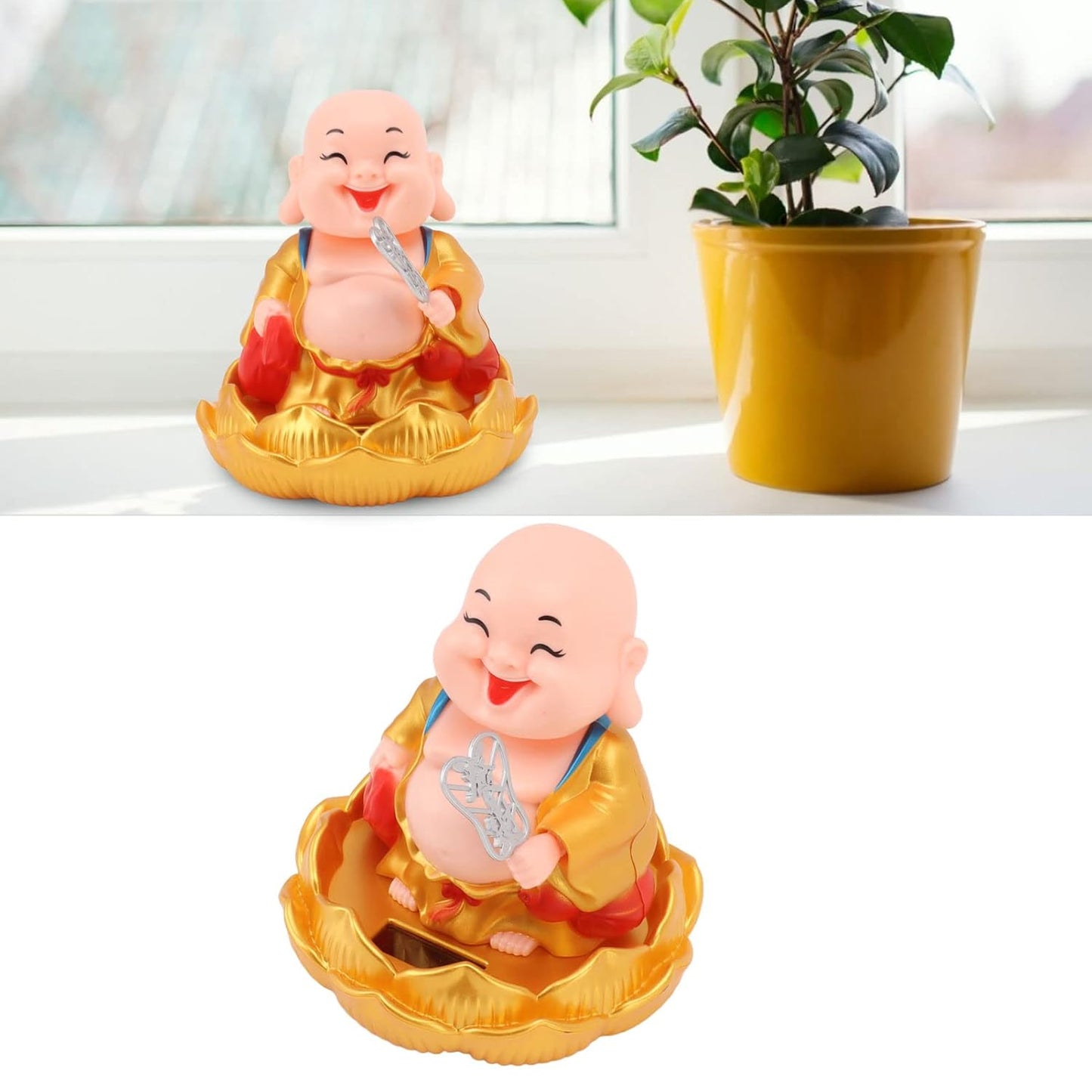 Solar Power Moving Buddha Car Ornament – Nodding & Wobbling Solar Buddha Statue for Dashboard, Desk, Home & Office (1 Pc)