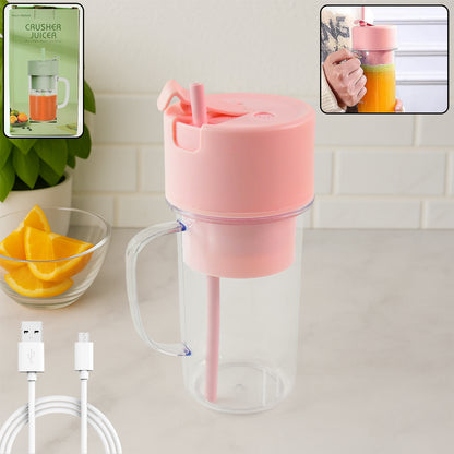 Portable Rechargeable Juicer Blender with Handle & Straw – 6 Blades, 420ml, USB Charging, Smoothie & Milkshake Maker