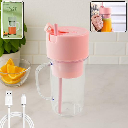 Portable Rechargeable Juicer Blender with Handle & Straw – 6 Blades, 420ml, USB Charging, Smoothie & Milkshake Maker