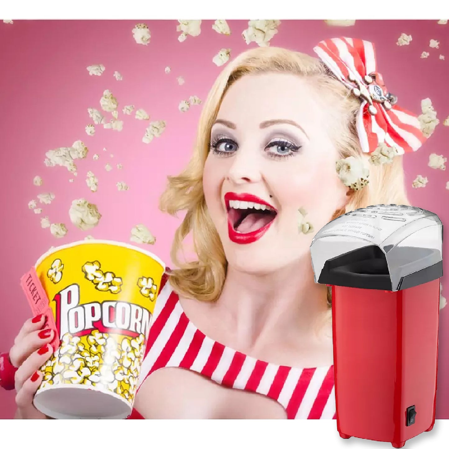 Electric Popper Maker Machine – Oil-Free Hot Air Popcorn Maker, Healthy Snack Machine for Home, Bar, Coffee Shop, and KTV