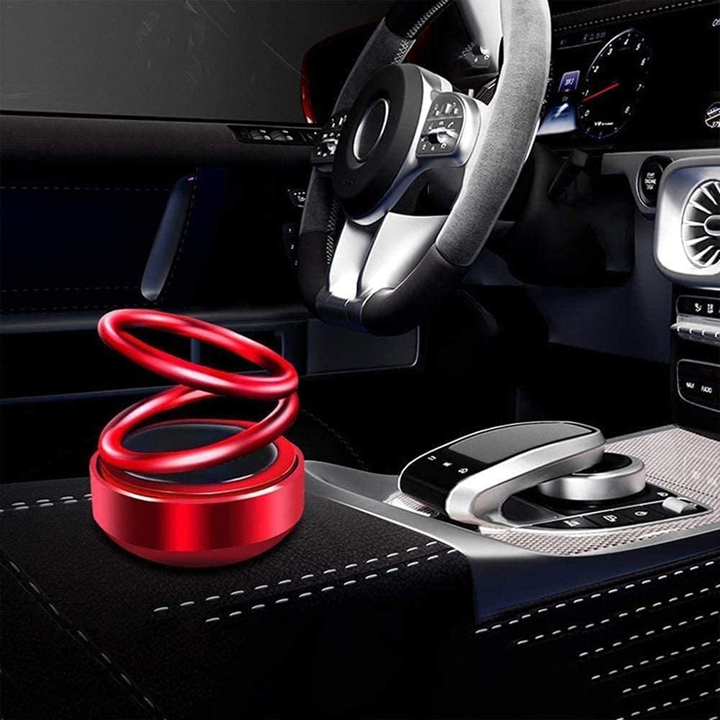 Solar Power Car Aroma Diffuser – 360° Double Ring Rotating Design Car Perfume Air Freshener for Dashboard, Home & Office