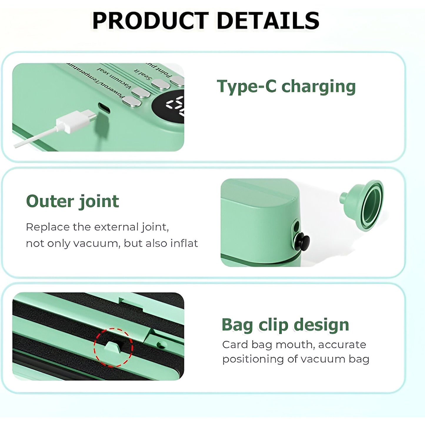 Rechargeable Electric Vacuum Sealer Machine – Digital LED Display, Multi-Mode Food Sealer with 6 Reusable Bags for Airtight Storage