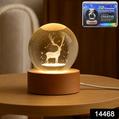 Crystal Ball LED Night Light with Wooden Base – Warm Ambient Lamp for Home Décor & Gifting
