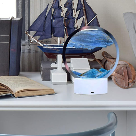 5-Color LED Moving Sand Art Picture – Rotating Glass Frame with Flowing Sand & Light | Desktop Stress Relief & Home Decor