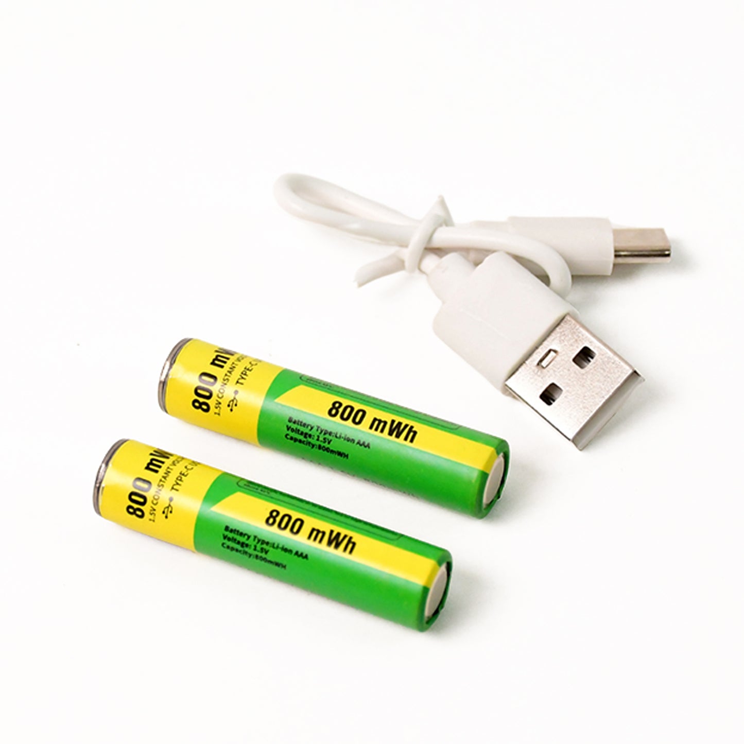 AAA Rechargeable Batteries 800mWh with Charging Cable – 1.5V High-Capacity Pre-Charged NiMH Batteries for Solar Lights, Remotes, Toys & Electronics (2 Pc Set)