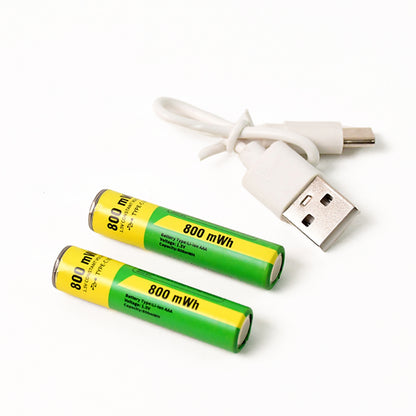 AAA Rechargeable Batteries 800mWh with Charging Cable – 1.5V High-Capacity Pre-Charged NiMH Batteries for Solar Lights, Remotes, Toys & Electronics (2 Pc Set)