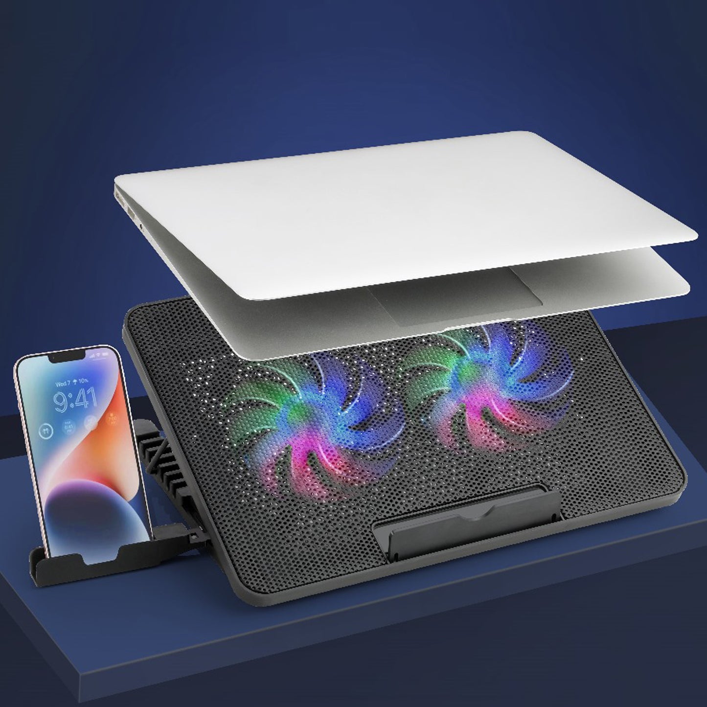 Laptop Cooling Pad with Dual LED Fans – Adjustable, USB Powered, Ultra-Slim Stand for 12"–17" Laptops