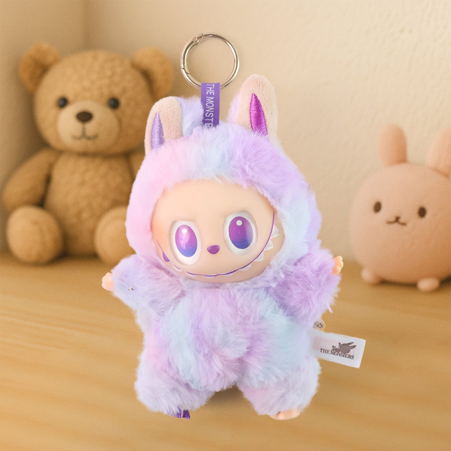 Light Purple Plush Toy Cartoon Keychain with Hook – Soft Mini Stuffed Bag Charm for Kids & Teens (1 Pc)