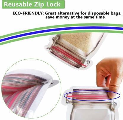 Transparent Jar-Shaped Zip Lock Pouch Set | Reusable Stand-Up Storage Bags for Kitchen, Snacks & Travel