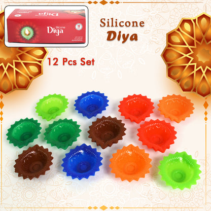 Silicone Diya for Diwali – Colorful Designer Combo Set (12 Pcs)