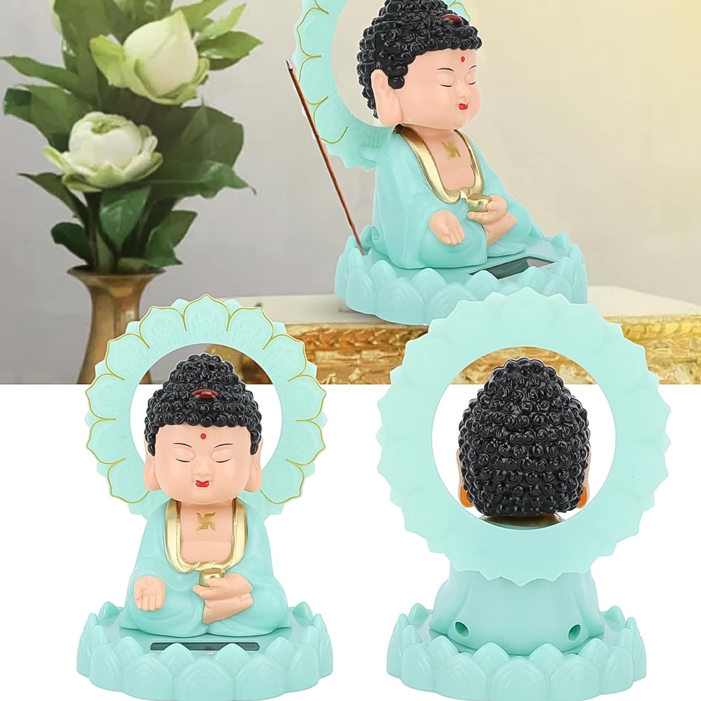 Solar-Powered Moving Head Buddha Idol – Eco-Friendly Dashboard & Home Décor Showpiece (1 Pc)