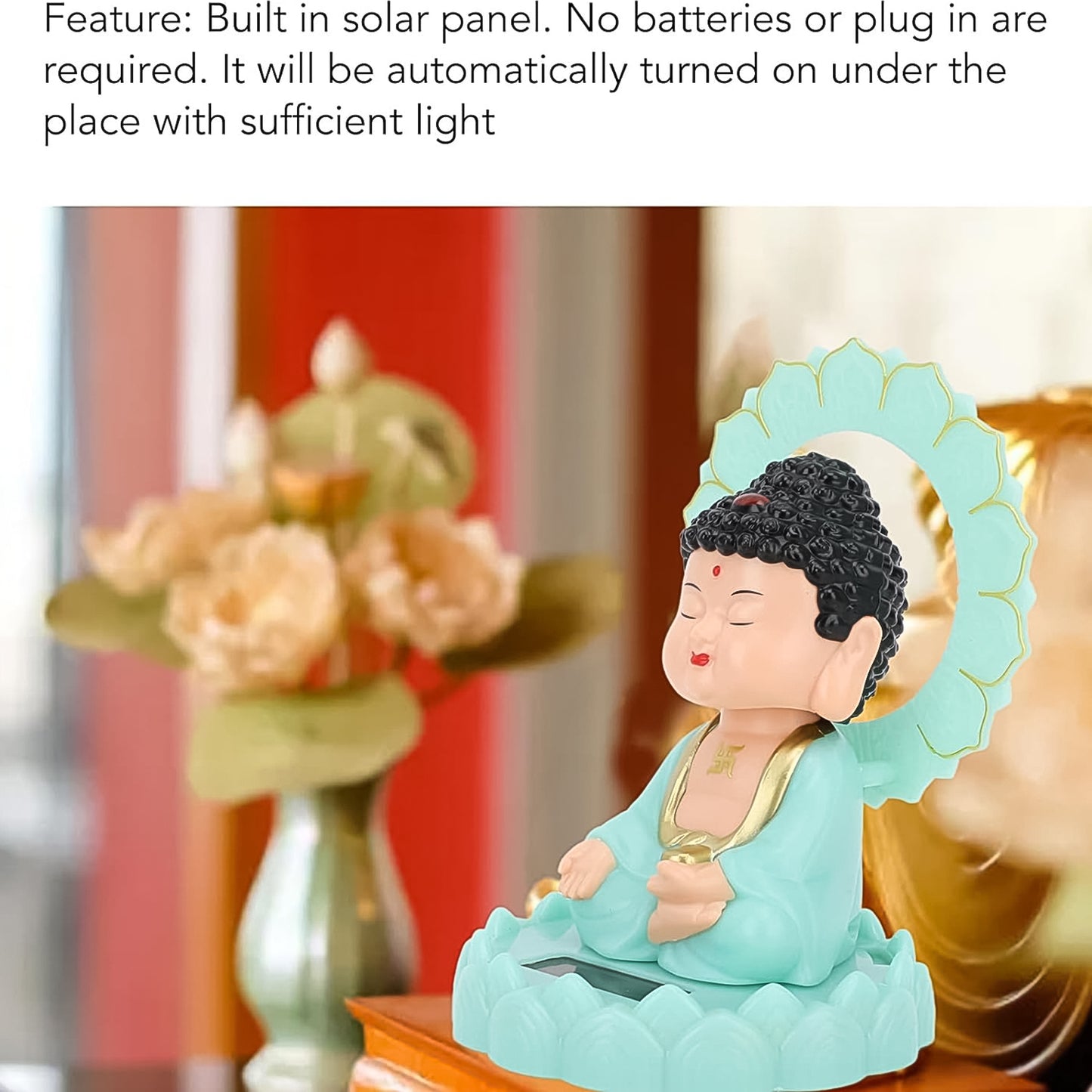 Solar-Powered Moving Head Buddha Idol – Eco-Friendly Dashboard & Home Décor Showpiece (1 Pc)