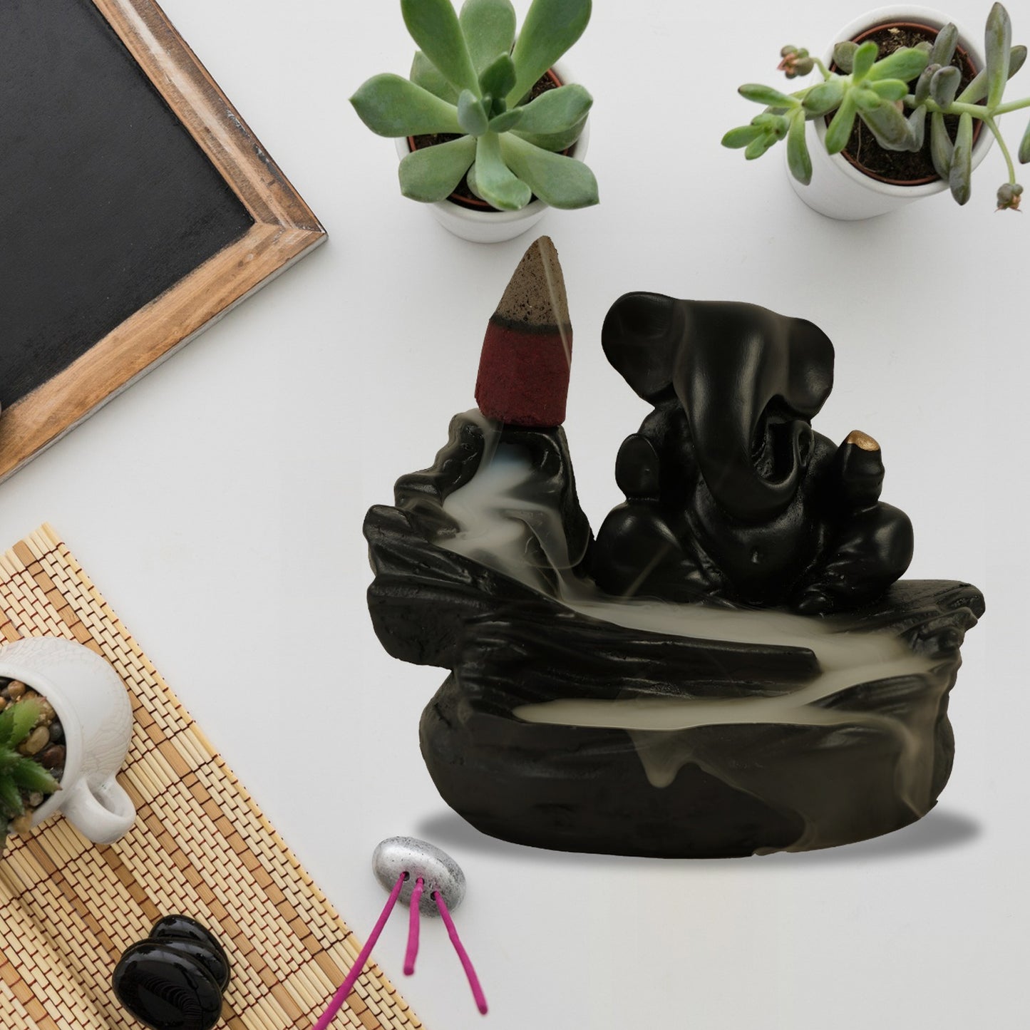 Ganesha Smoke Fountain Backflow Incense Holder with 8 Cones – Spiritual Decor & Gift