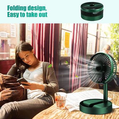 Telescopic Electric Desktop Fan – Foldable, Adjustable Height, Silent & USB Rechargeable | Portable Personal Fan with Phone Stand