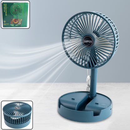Telescopic Electric Desktop Fan – Foldable, Adjustable Height, Silent & USB Rechargeable | Portable Personal Fan with Phone Stand