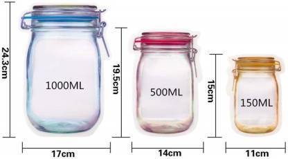 Transparent Jar-Shaped Zip Lock Pouch Set | Reusable Stand-Up Storage Bags for Kitchen, Snacks & Travel
