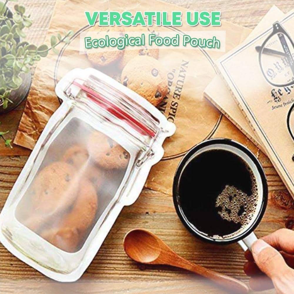 Transparent Jar-Shaped Zip Lock Pouch Set | Reusable Stand-Up Storage Bags for Kitchen, Snacks & Travel