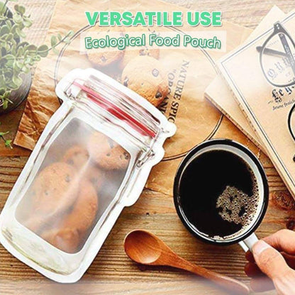 Transparent Jar-Shaped Zip Lock Pouch Set | Reusable Stand-Up Storage Bags for Kitchen, Snacks & Travel