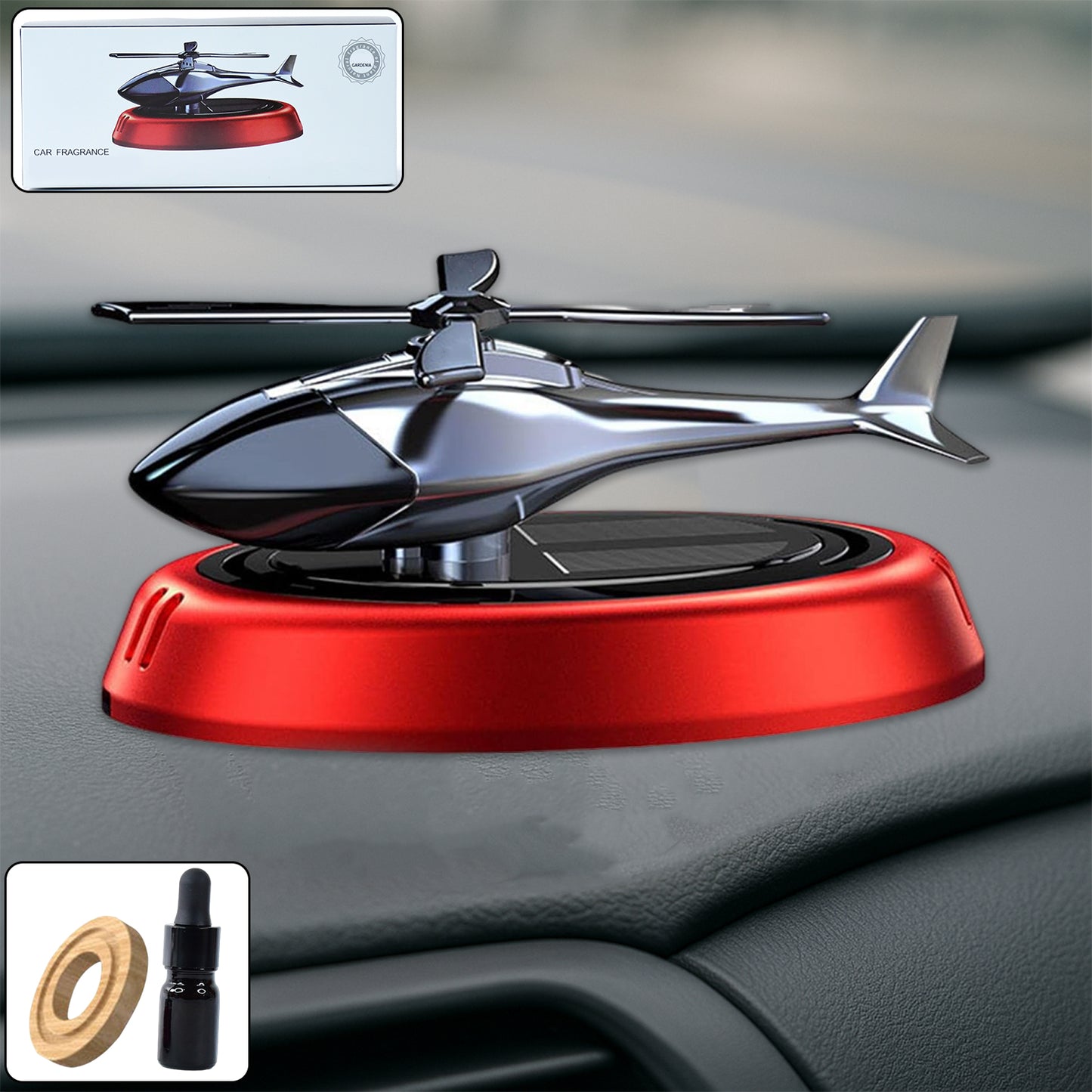 Solar Helicopter Car Air Freshener | Rotating Dashboard Perfume Diffuser with Essential Oils