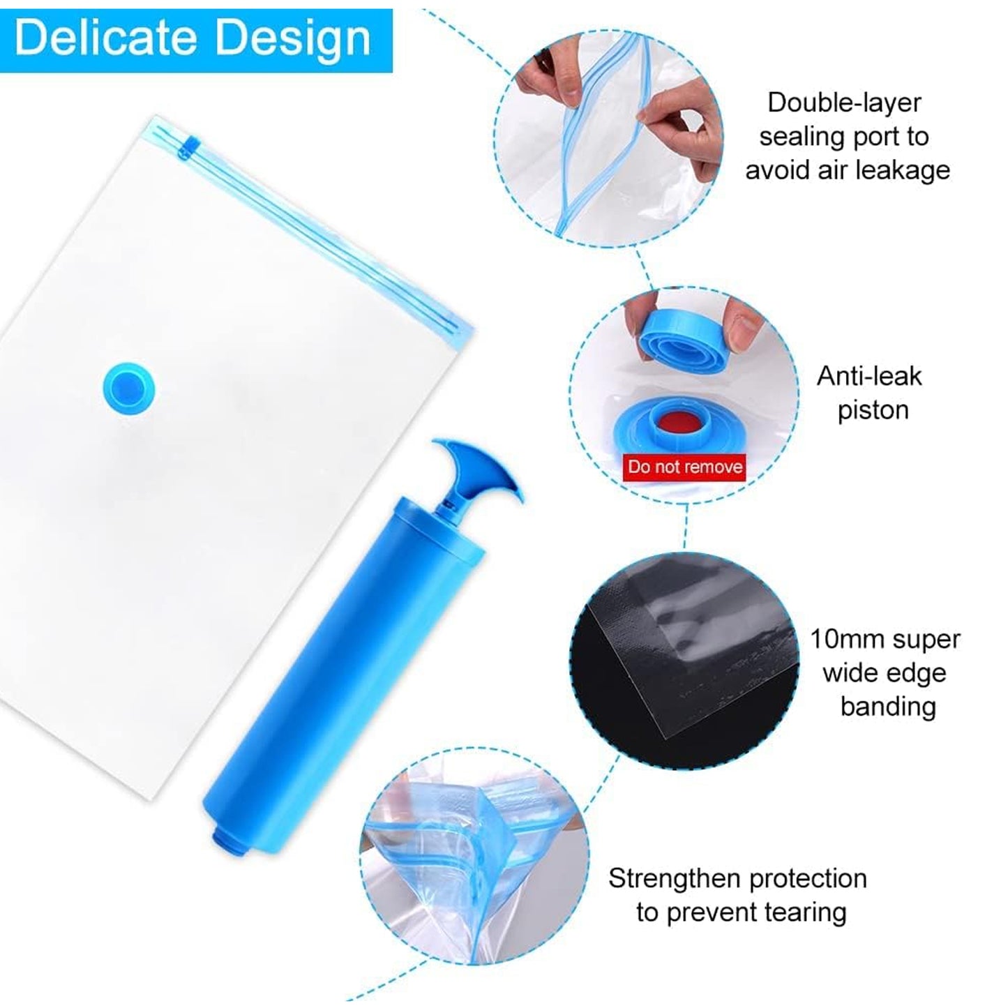 5-Piece Vacuum Storage Bag Set with Suction Pump & Shirt Clips | Space-Saver Compression Bags for Clothes, Blankets, Travel & Home