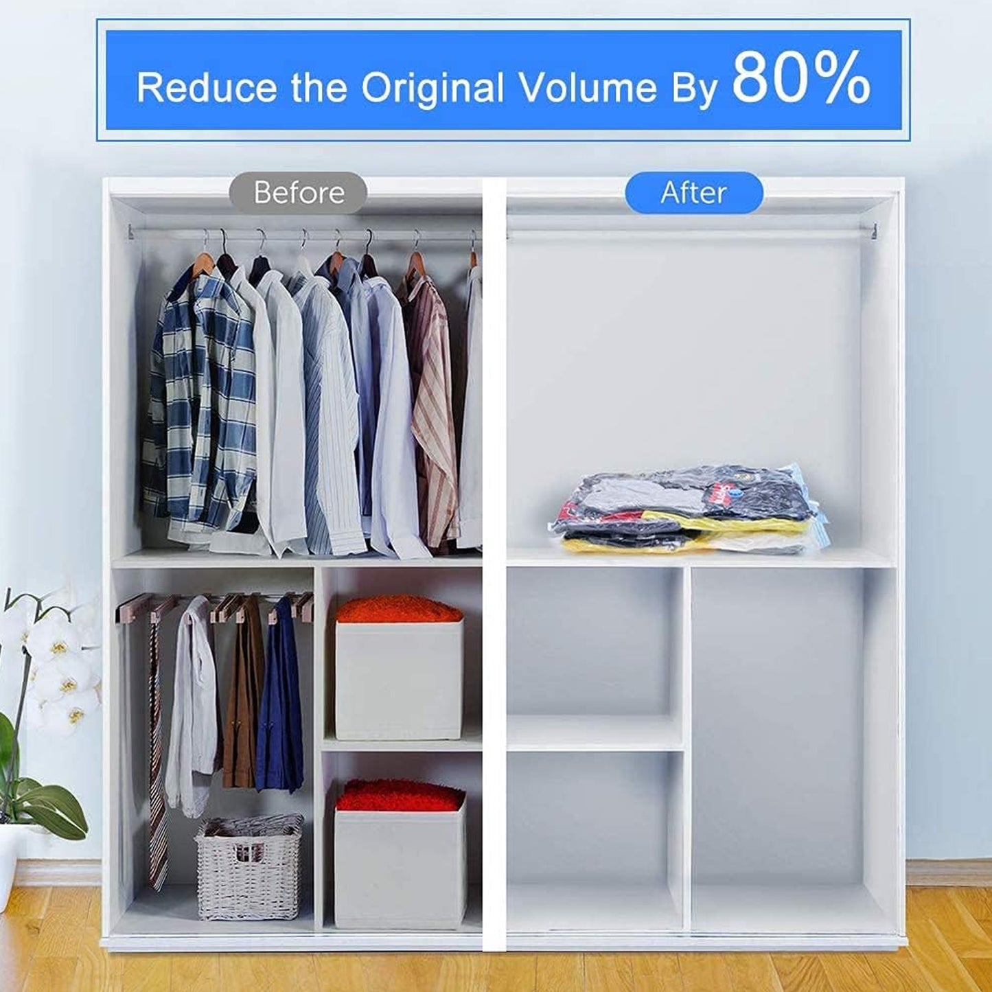 5-Piece Vacuum Storage Bag Set with Suction Pump & Shirt Clips | Space-Saver Compression Bags for Clothes, Blankets, Travel & Home